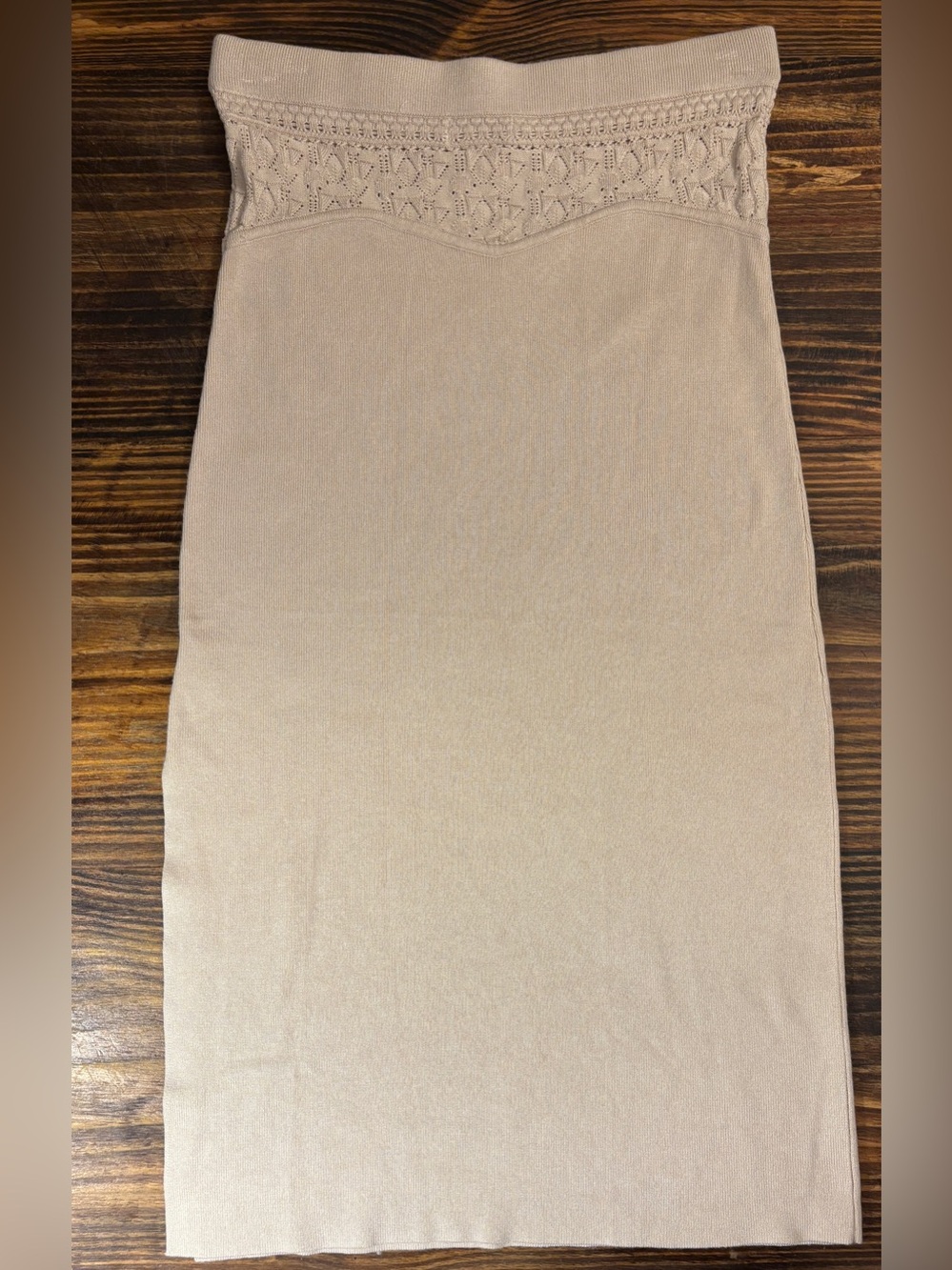 House of Harlow 1960 Knit Midi Skirt Womens Medium Beige Side Slit Pull On Boho - Picture 6 of 13